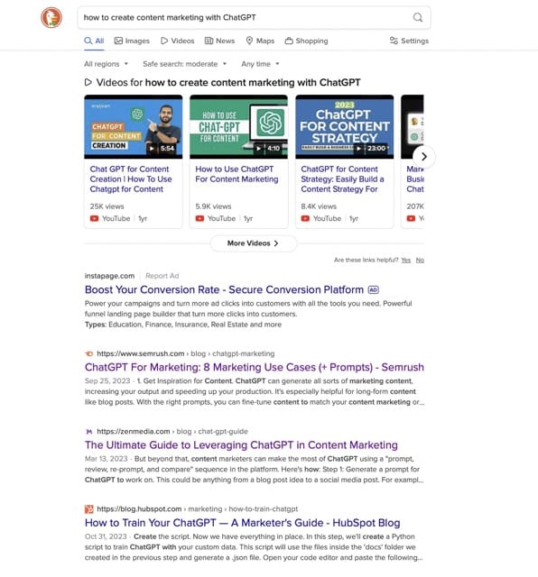 Search results from DuckDuckGo to help drive AI-assisted content creation